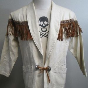 Panhandle Slim Western Canvas Jacket Field Coat Leather Trim Womens 42